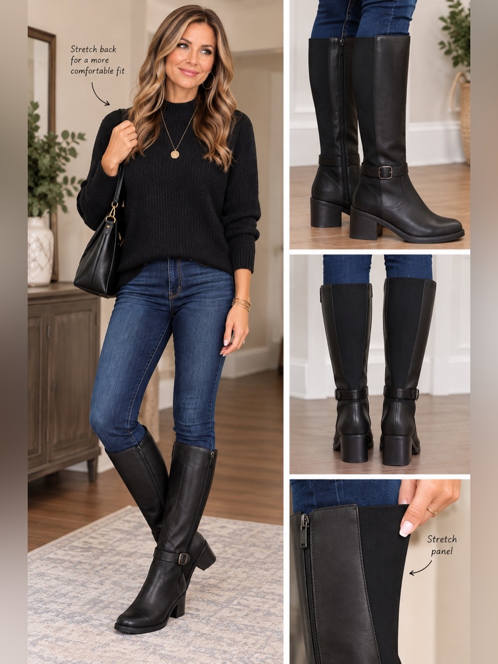 Vince Camuto Vianah Classic Black Leather Women's Tall Boots 10M NEW